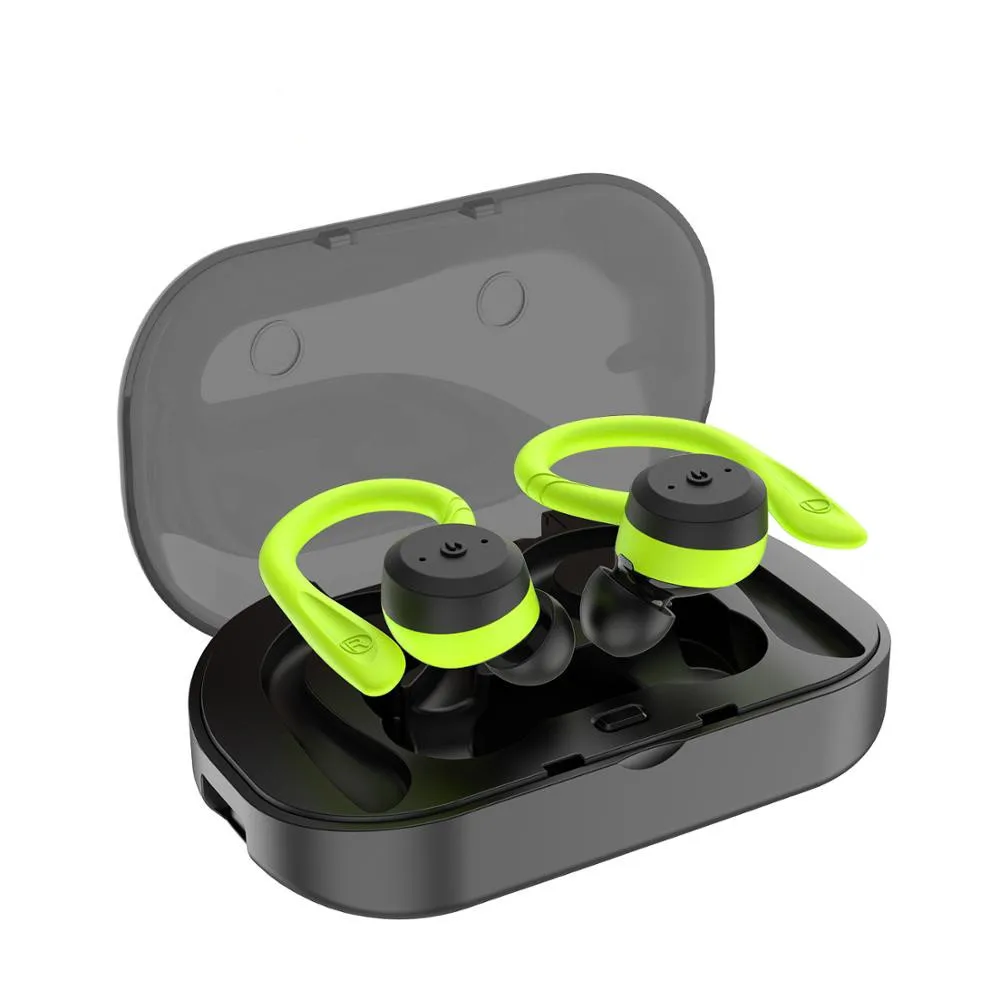 TWS BT 5.0 Dual Headset True Wireless IPX7 Waterproof with Ear-Hook in-Ear Noise Canceling Headphones