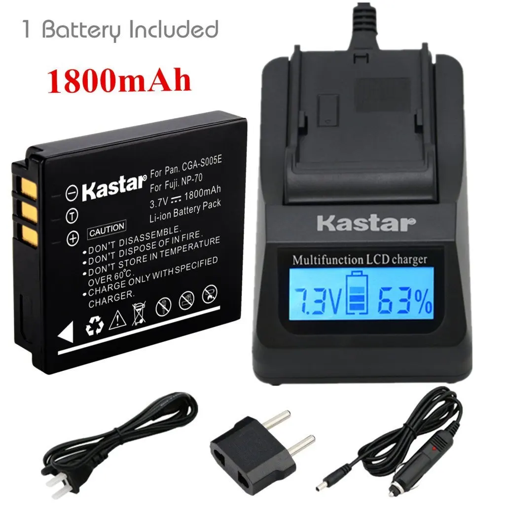 Kastar Ultra Fast Charger(3X faster) Kit and Battery (1-Pack) for Panasonic Lumix CGA-S005, CGA-S005A/1B, CGA-S005E, CGA-S005GK, DMW-BCC12 and DE-A12 work with Panasonic Lumix DMC-FS1, DMC-FS2, DMC-FS2, DMC-FX01, DMC-FX07, DMC-FX1, DMC-FX3, DMC-FX7, DMC-FX8, DMC-FX9, DMC-FX10(FX10GK), DMC-FX12,