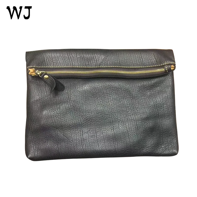 

New design genuine crazy horse luxury stylish personalized clutch bag MOQ 1 pcs in stock free OEM service, Brown/black