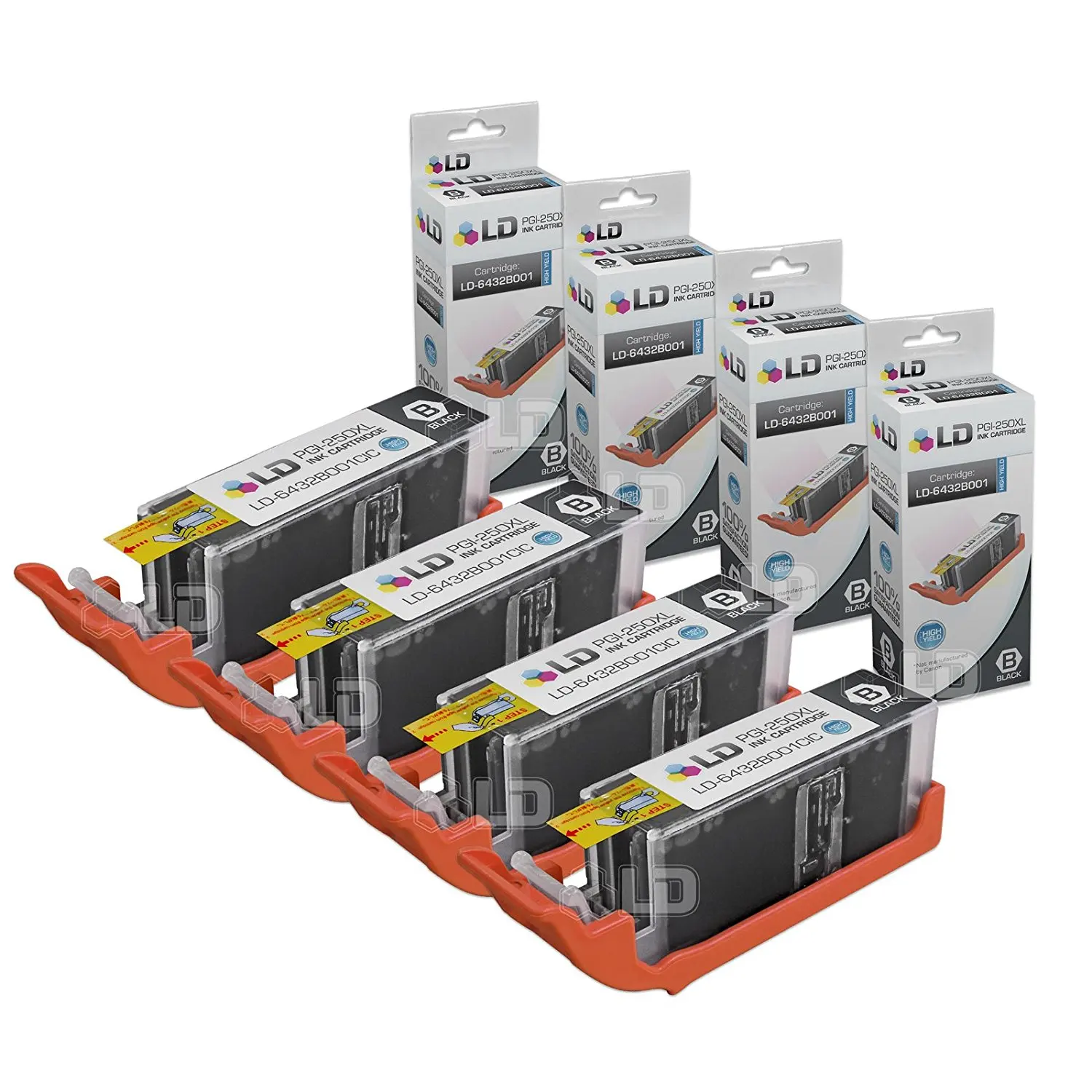 LD Compatible Canon PGI-250XL / 6432B001 Set of 4 High Yield Pigment Black Inkjet Cartridges for PIXMA MX922, MG5420, MG6320, MX722, IP7220, MG5422, MG7120, MG5520, MG6420 Printers