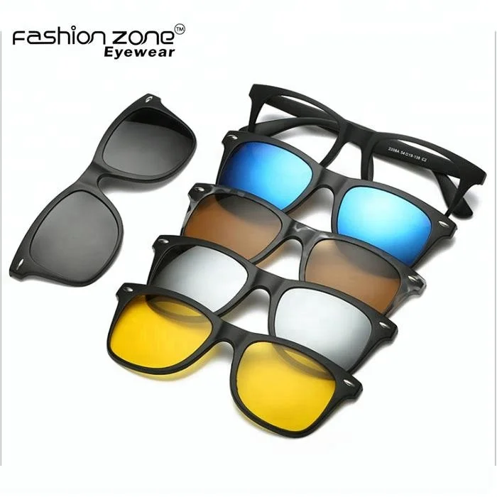 

5+1 stock high quality TR90 Polarized 6 in 1 magnetic mirrored sunglasses clip on lens glasses frame