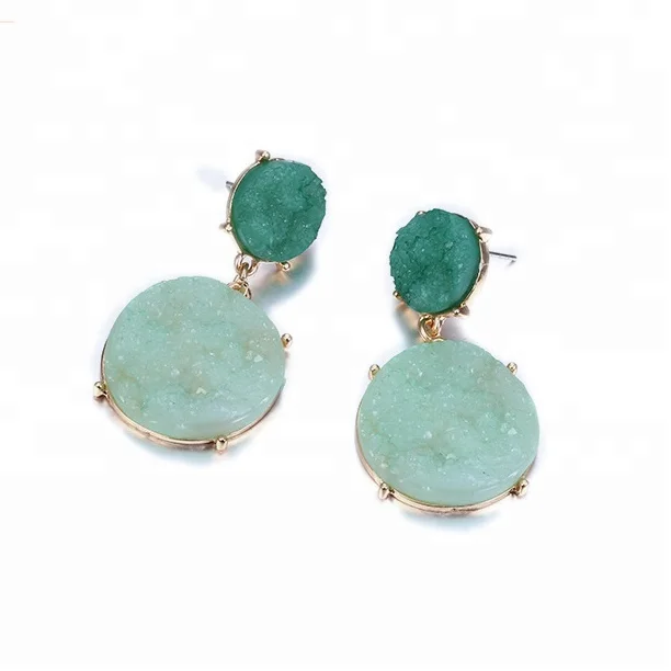 

Natural Agate Green Quartz Gemstone Textured Gold Plated Women big Earrings Designs Jewelry, Colorful,as you requtested