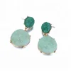 Natural Agate Green Quartz Gemstone Textured Gold Plated Hook Dangling Earrings Jewelry