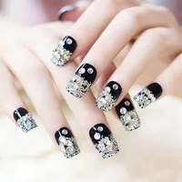 

New Nail Art Black Rhinestone Glue Wholesale Professional Art Finished Nail 24 Fake Nails