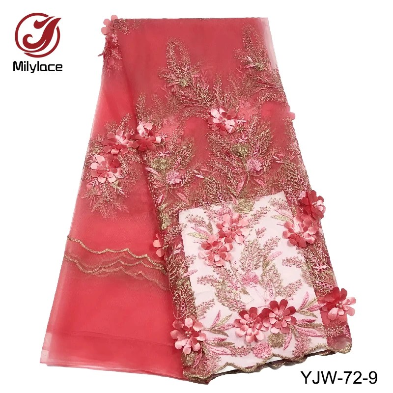 

Wholesale price wedding dress 3d lace fabric beads bridal flower embroidery fabric