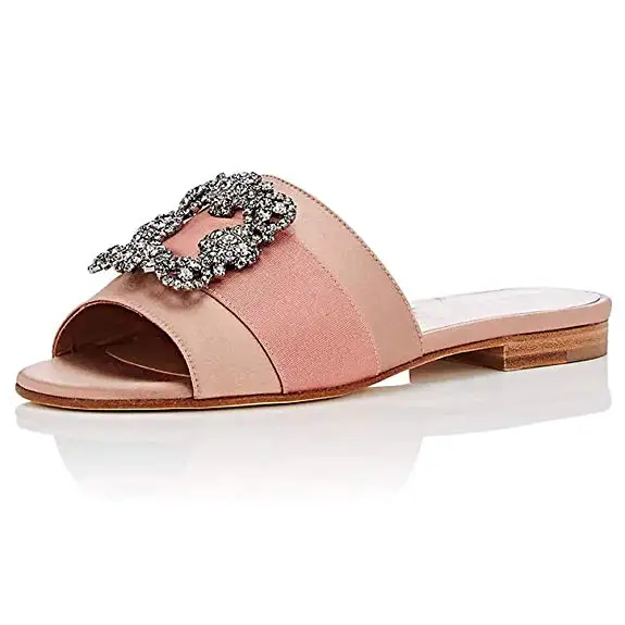 

wholesale open toe faux suede upper diamante 2cm heel flat mules women ladies, Black,red,pink,blue