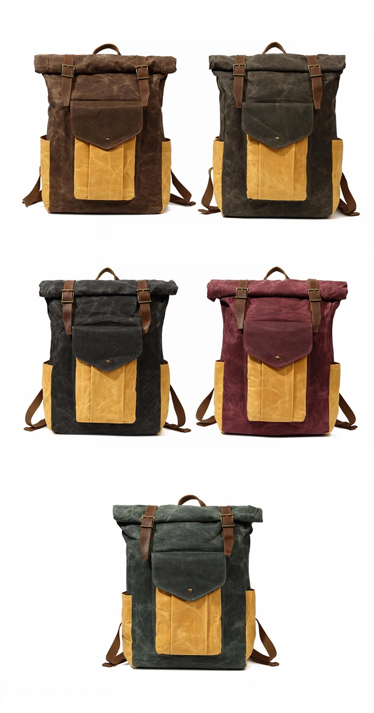 Popular design brand teenager waterproof waxed canvas high school rucksack laptop backpack back pack satchel bag