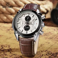 

Top brand megir 2020 genuine leather men quartz sports military watches men