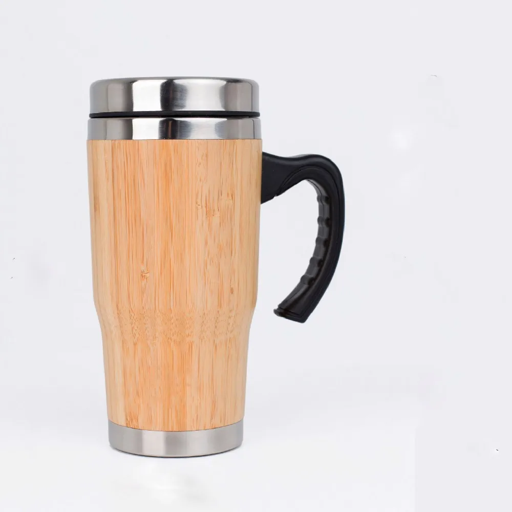 16oz Bamboo Travel Coffee Tumbler With Handle,Bamboo Stainless Steel