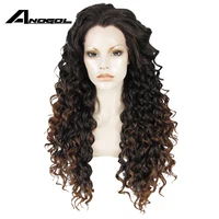 

Anogol Blonde Mix Black Glueless Long Kinky Curly Heat Resistant Natural Hair Synthetic Lace Front Wig