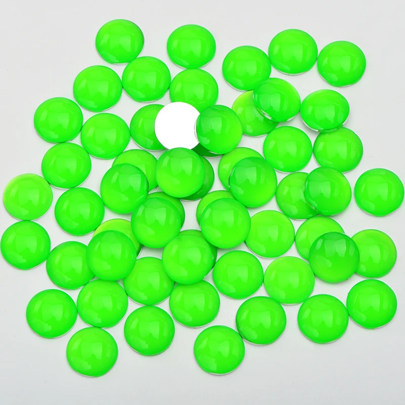 

Fashion Neon Green Color Round Resin Rhinestone Applique Flat Back Crystal Stone Non Hotfix Strass Diamond for Crafts