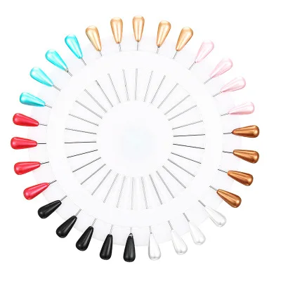 

30Pcs Per Tray Muslim Women Scarves Hijab Imitation Pearl Waterdrop Pendant Safety Shawl Brooch Pins, 10 colors as photo