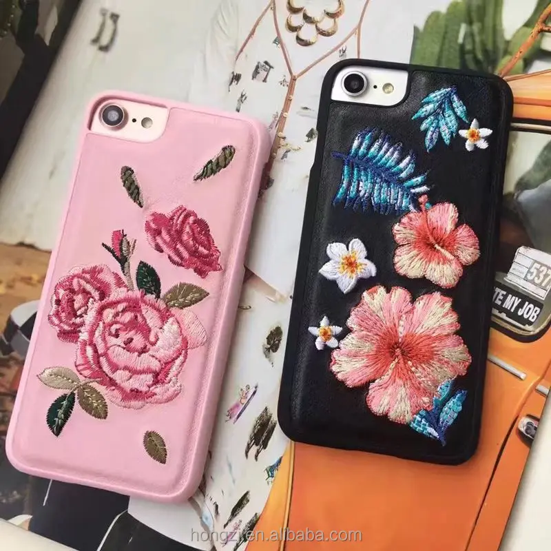 

For iPhone 6 6S Chic Rose Embroidery Retro Case For iPhone 7 6S Plus Hard Art Handmade Flower Cover Elegant Phone Cover Bags