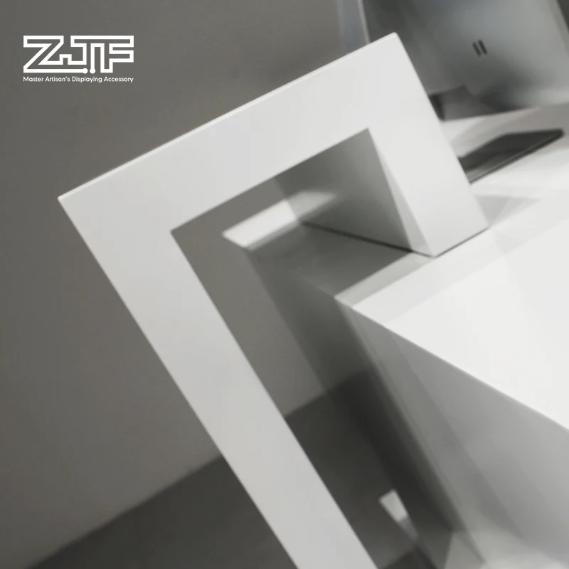 
8ft modern white lacquered reception counter L shaped beauty salon wooden reception desk 