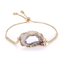

fashion adjustable gold plated cz jewelry custom natural crystal druzy agate geode stone charm bracelets bangles for women men