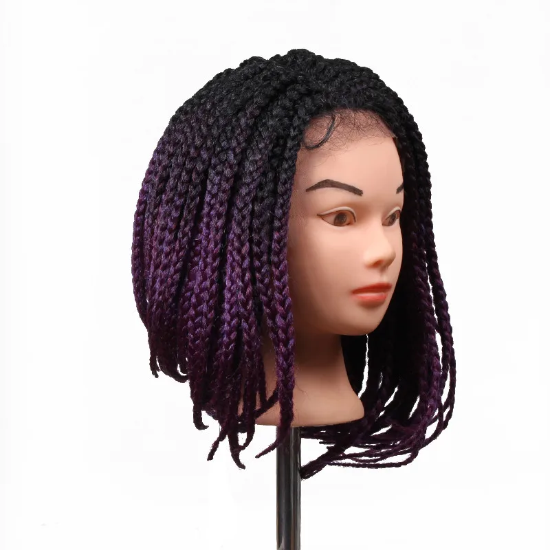 Short Black Bob Synthetic Lace Front Wig Box Braid Wig With Heat Resistant Fiber For Africa 