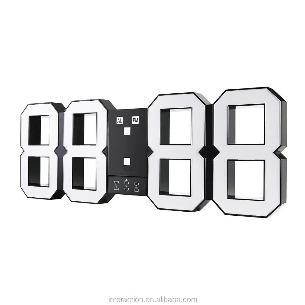 

Jumbo 3D LED Wall Clock With Remote Control Large Decorative LED Wall Mounted Clock, White/black