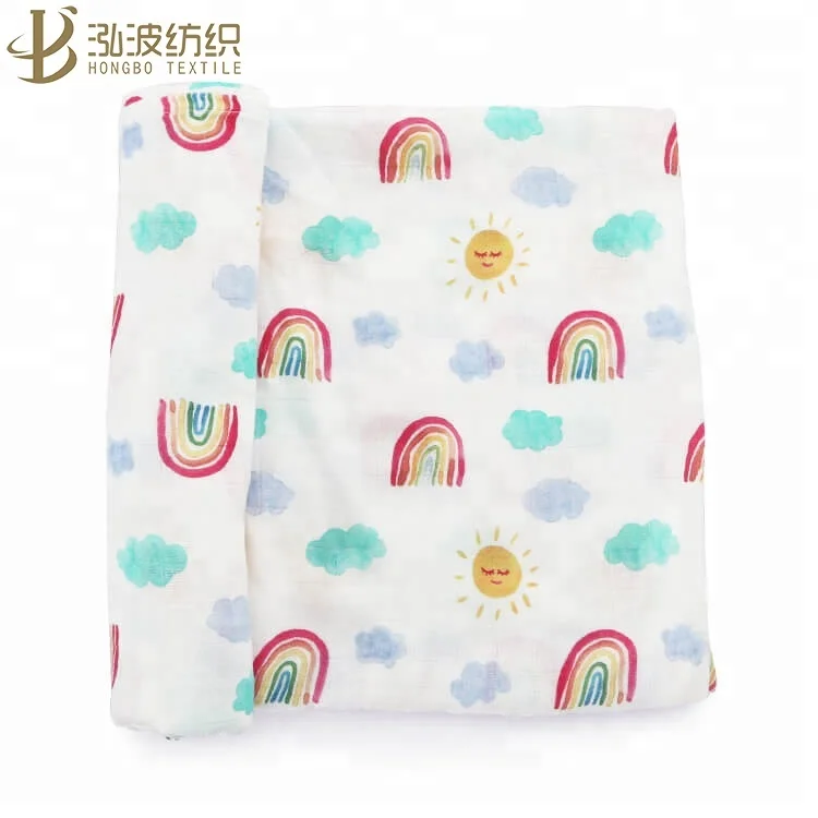 

2 Layer Rainbow Design " 70% Bamboo + 30% Cotton Muslin Baby Swaddle Blanket