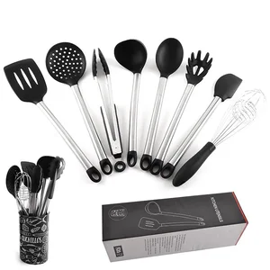 Image of 9 piece german kitchen utensils set silicone kitchen tools with holder