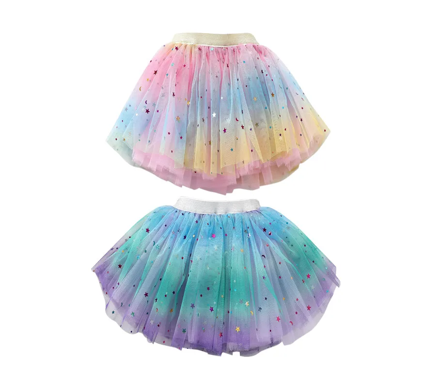 

Hot sales girl skirt star sequined rainbow tutu cheap tutu ruffle tutu rainbow pettiskirt girls dance ballet short skirt dress, N/a