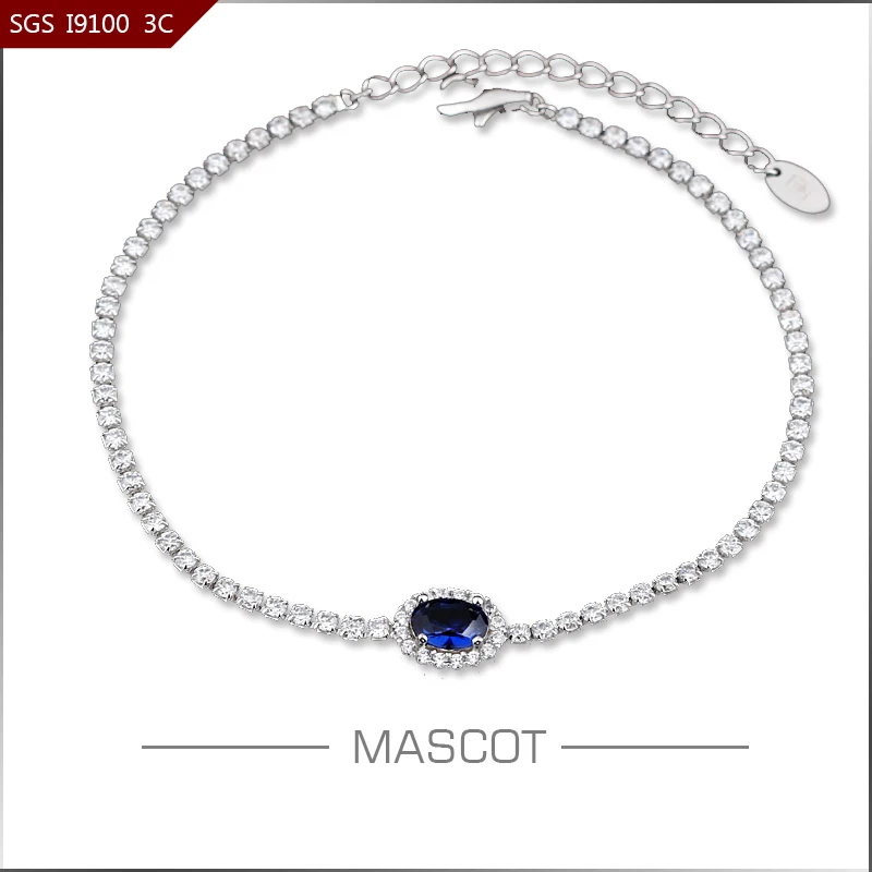 

Luxury AAA Blue Gemstone Women Fashion 925 Sterling Silver Rhinestone Link Bracelet