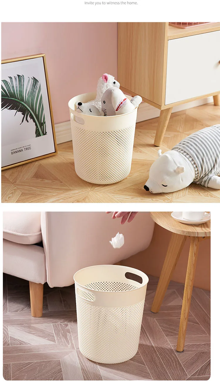 Pp Rattan Trash Can Desktop Bucket Storage Bins House Wastbin Gift