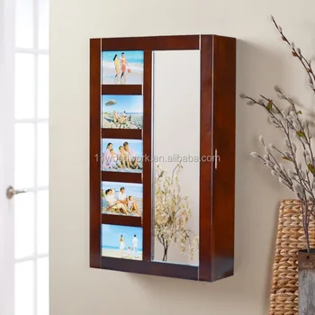 Wooden Wall Mount Mirrored Jewelry Dressing Cabinet With Photo