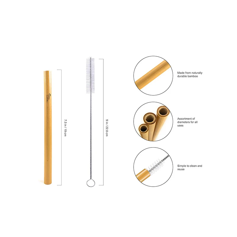 

Reusable Biodegradable Bamboo Drinking Straws with Case and Fiber Cleaning Brush