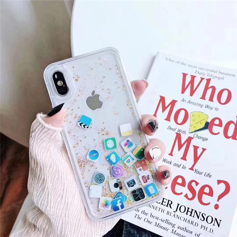 glitter phone case with water inside quicksand TPU case for iphone 7 7 plus,for iphone 7 case transparent app pattern