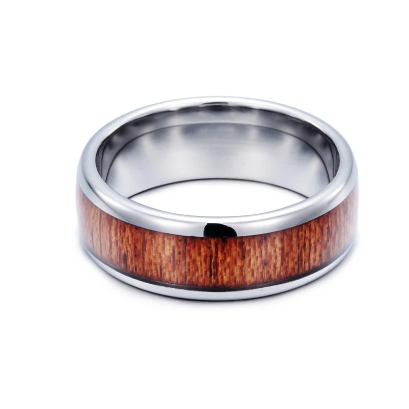 

2019 Wholesale Rings Jewelry Type Bezel Setting Type Koa Wood Inlay Tungsten Rings For Men, As picture