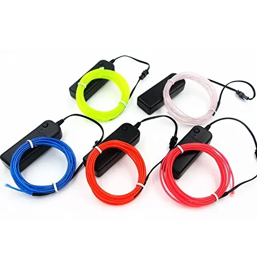5-Pack El Wire Set, Multi-Color Neon Light with Battery Pack Neon Glowing Strobing Electroluminescent Wire