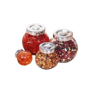 Image of Glass Jars Clear Round Glass Spice Jar Storage Box Sealed Small Food Jar Sauce Bottle