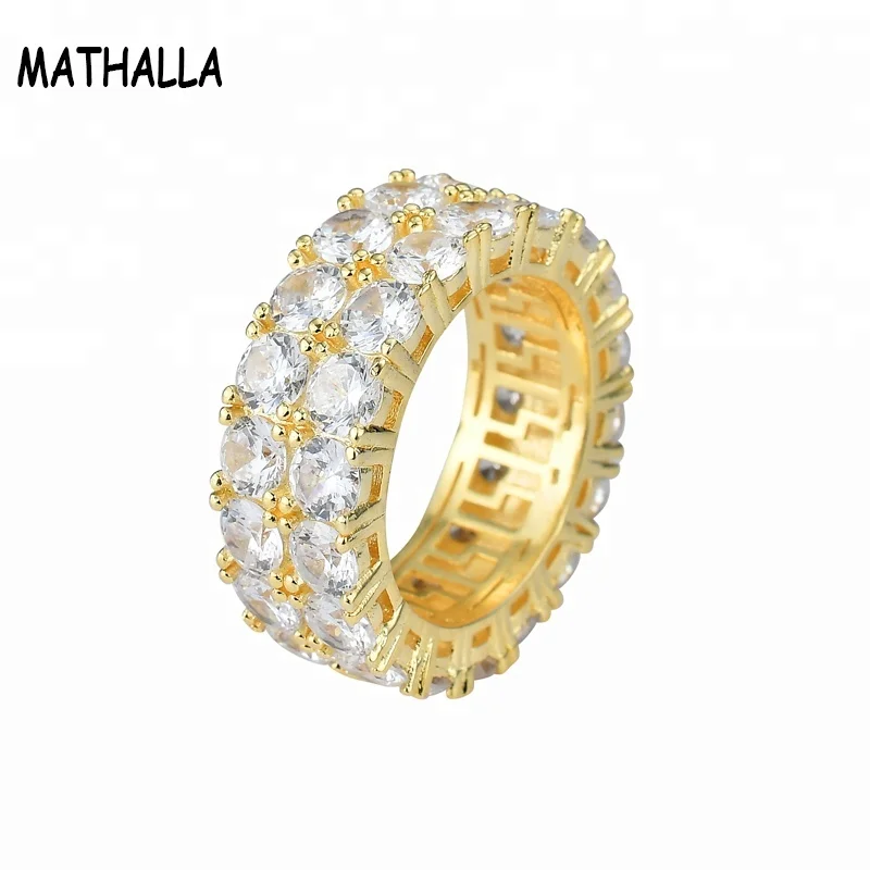 

Newest Hip Hop Designs Brass Copper Gold Plated Micro Paved CZ Ring Zircon Diamond Wedding Ring, Gold;silver