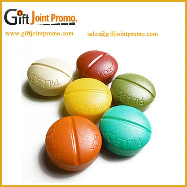 promotional plastic round pills pillbox, pill shaped pill box