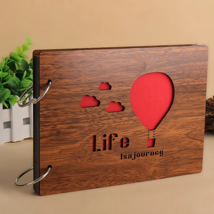 Wooden Cover Loose-Leaf Ring Binding DIY Photo Album For Lovers