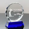 Sunflower Faceted Crystal Round Awards With Blue Base For Golf Trophy