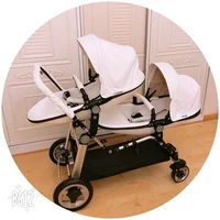 

leather Hot Mom twin brother sixter baby stroller twins baby pram strolelr 3 in 1 can seat can lay easy fold