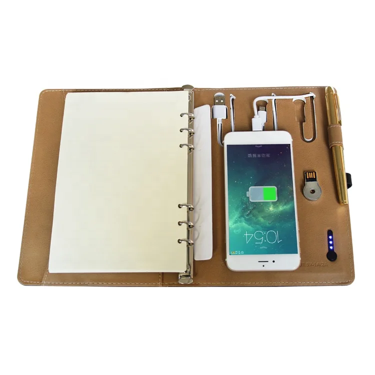 

Custom Logo Multifunctional A5 PU Leather Note book Diary with Power Bank Charger 10000mAh and 8GB USB Flash Drive Gifts Set
