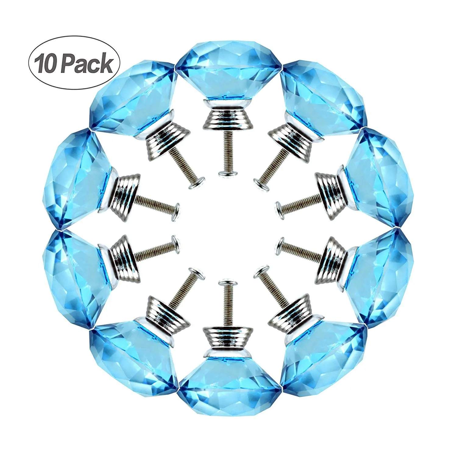 Aqua Blue Diamond Shape Crystal Pull Handle Cabinet Knobs For