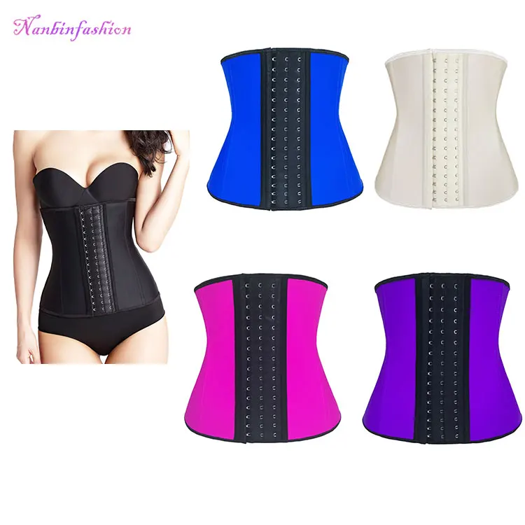 

Five colors 9 steel bones 3 layers latex waist trainer shaper corset, As shown