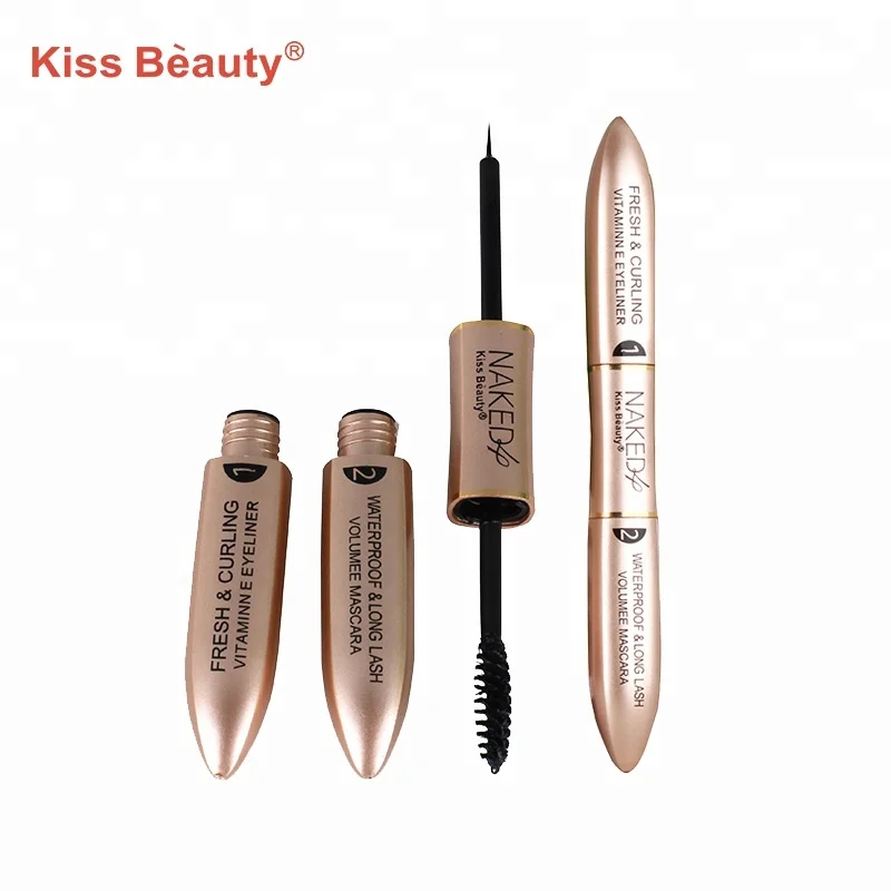 Kiss Beauty 2 In 1 Black Makeup Eyes Fiber Mascara Waterproof Eyeliner