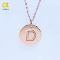 

Best Jewelry 925 Silver Pave Setting Cubic Zirconia 18K Rose Gold Plated Letter D 26 Alphabet Initial Disc Charm Necklaces