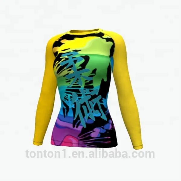 

Tonton sportswear Wholesale BJJ Jiu Jitsu Lycra Custom Long sleeve Design logo Women Sublimation MMA Rash Guard, Custom colors
