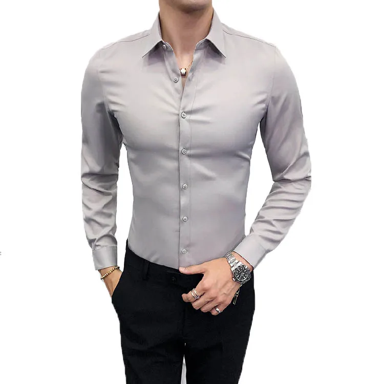 

Korean style fashion design long sleeve men shirt cotton materials good quality factory price