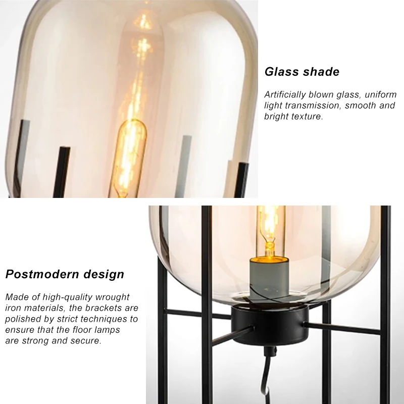 Interior decorative light glass ball shape black grey quadripod glass table lamp/ standing table lamp