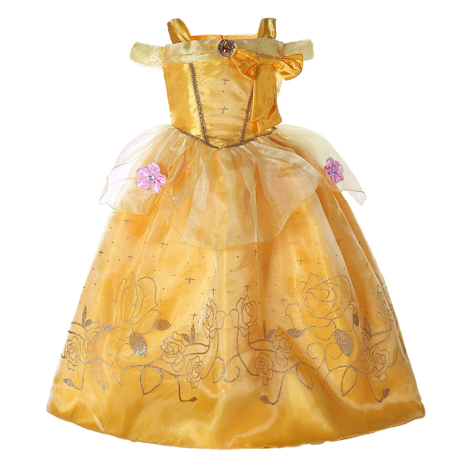 

Pettigirl Yellow belle dresses princess kids custom movie costumes, Gloden