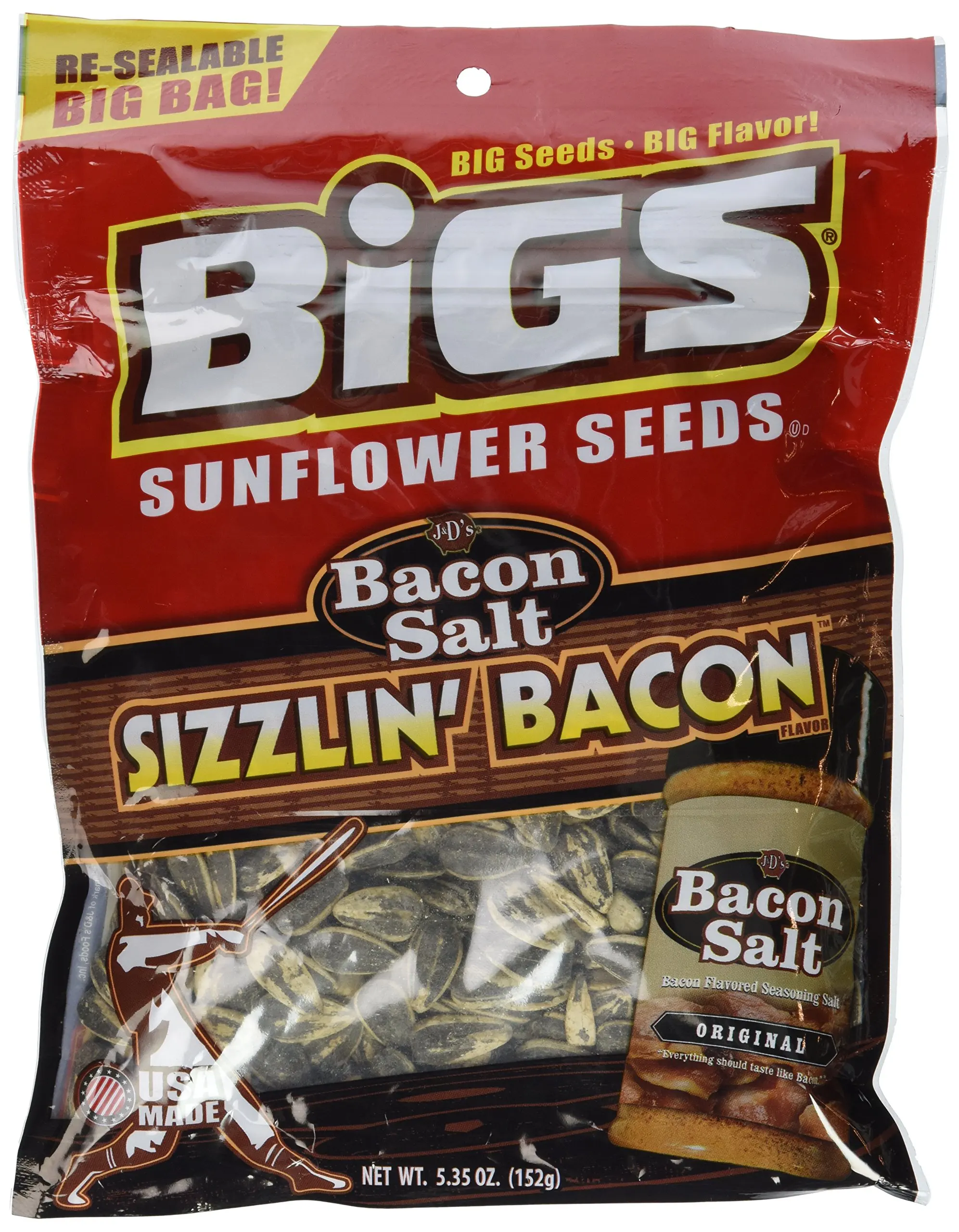 Bigs Sunflower Seeds (Pack of 2) (Bacon Salt Sizzlin Bacon). 
