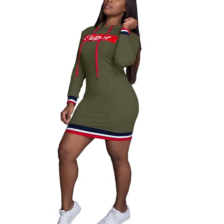 

Letter Pattern Women Pullover Hoodie Dress With Hood