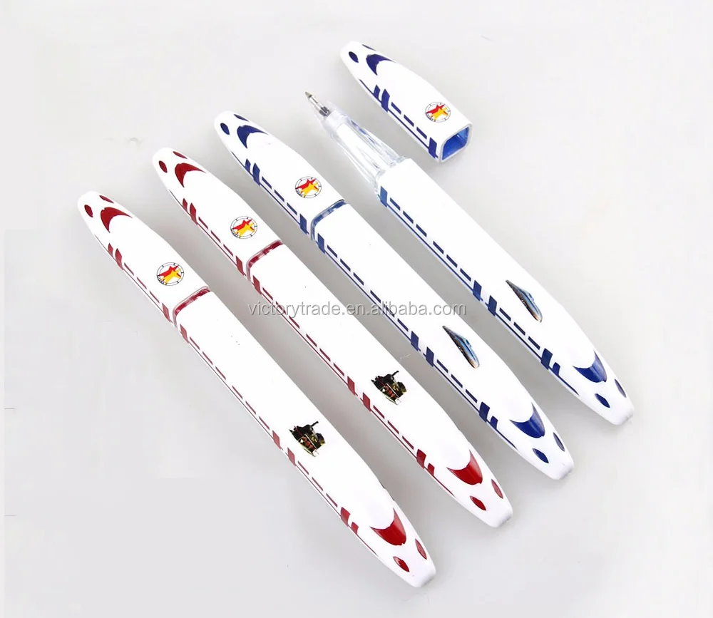 2017 Promotional advertising train shaped plastic disposable ballpoint pen led flashlight ball pen