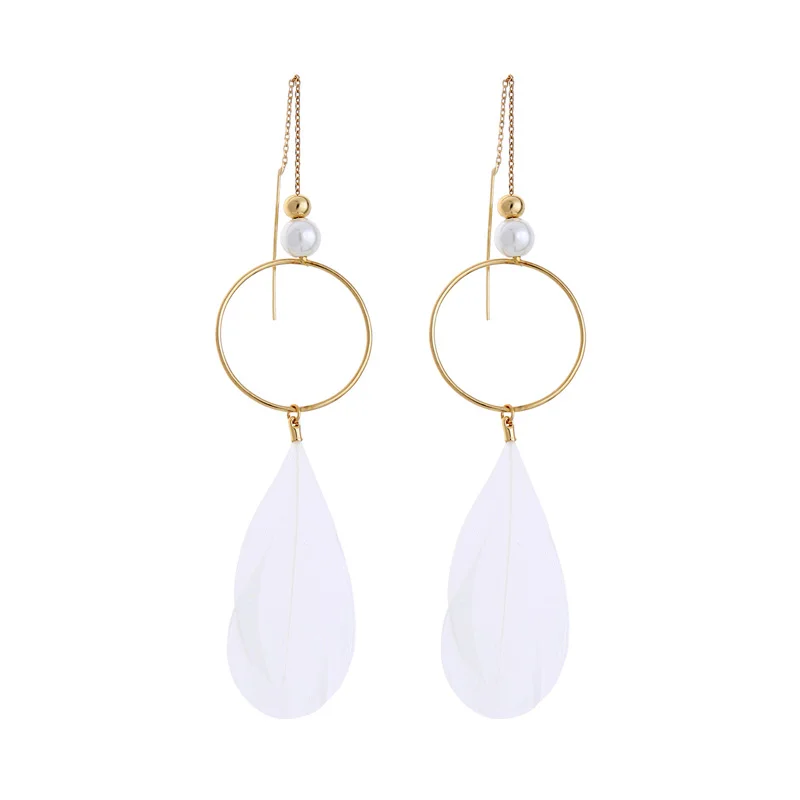 

ed01228c Pure Feather Dangle Hoop Earrings Wire